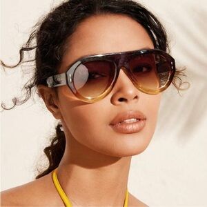 Gradient Tea-Colored Frame Double Tea-Color Lens Sunglasses